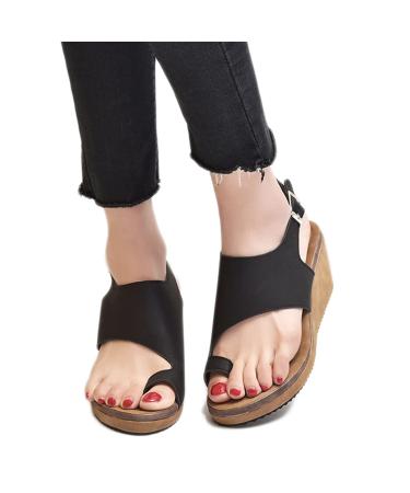 Summer Bunion Corrector Womens Wedge Sandals Stylish Lightweight Hallux Valgus Orthopedic Flip Flops Breathable Non-Slip Plantar Fasciitis Beach Slippers with Arch Support (Color : Black Size : 7.5 7.5 Black