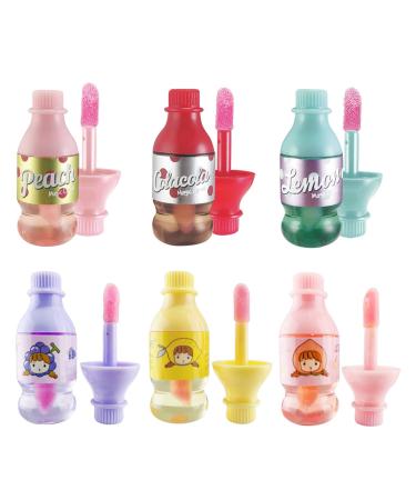 GuSHiYutA Girls Ladies Womens 6 Piece Lip Gloss Set  Glittery Fruity Flavors  Non Toxic  Party Gift Long Lasting Moisturizing Hydrate Lightweight Lip Gloss Makeup (Milk Can  6)