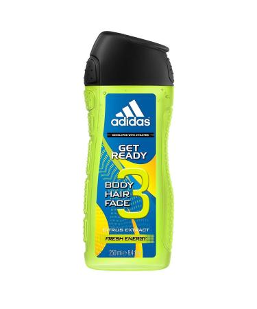 adidas Get Ready Shower Gel 3-in-1 Sparkling fresh citrus fragrance for body hair & face pH-friendly 250 ml