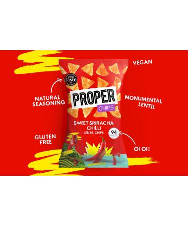PROPER Lentil Chips Sweet Sriracha Chilli 85g - Vegan & Gluten-Free Snack Sharing Bag - Buy Online on GoSupps.com