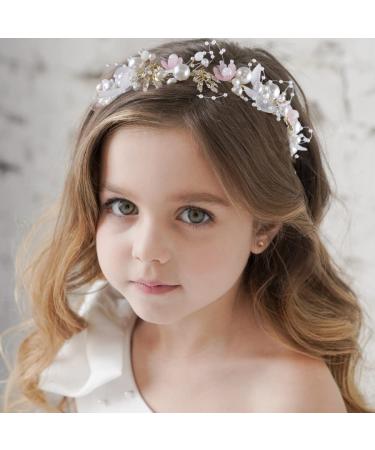 Wedding Flower Headpieces Set for Girls - Rhinestone Headband & Wrist Corsage | Pearl Flower Crown & Crystal Tiara for Flower Girls - Buy Online on GoSupps.com
