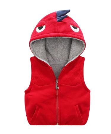 Baby Hooded Gilets Kids Vest Boys Girls Waistcoat Toddler Warm Coat Sleeveless Cute Zipper Jackets Cardigan Outerwear Red 4-5 Years/3'6"-3'9"/38-49lb Red