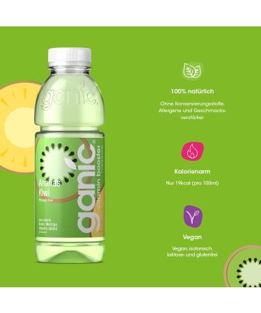 Ganic Ananas Kiwi Physalis Flavored Water | Vitamin B6 & B12 | Low-Cal Vegan | 100% Recycled PET (12x500ml) - Buy Online on GoSupps.com