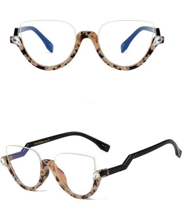 KDOQ Semi-Rimless Blue Light Blocking Glasses for Women | Rhinestone Anti Eyestrain Computer Glasses | UV Protection Tortoiseshell Style - Buy Online on GoSupps.com