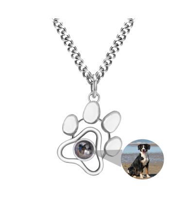 Personalized image necklace dog memorial necklace with photo inside custom cat paw dog paw print picture projection necklace custom pet photo necklace silver