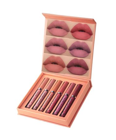 6 Colors Matte Liquid Lipstick Waterproof Long Lasting Matte Liquid Lip Gloss Set Non-stick Cup Liquid Cosmetics Make up