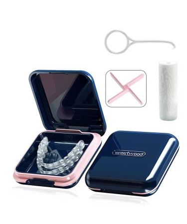 Solid Orthodontic Retainer Case Dental Mouth Guard Case with Lid Hinge Denture Brace Retainer Case With Braces Removal Tool Chewable tablet with invisible braces correction (Dark blue) Blue Retainer box
