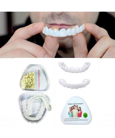 Flipped warm 2 pair of prostheses fake teeth false teeth artificial teeth smile veneer veneer pair of provisional teeth dentures prosthesis artificial veneers teeth above and below