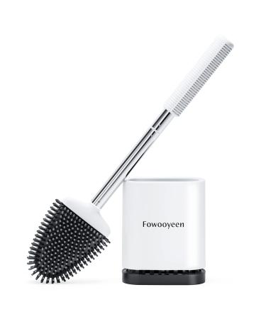 Fowooyeen Toilet Brush and Holder Set Silicone Toilet Bowl Brush with Stainless Steel Handle Toilet Cleaning Brush with Ventilated Drying Holder White 1white 1 Pack - Buy Online on GoSupps.com