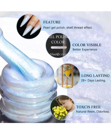 MIZHSE Pearl Gel Nail Polish - Glitter Drawing Shell Thread Shimmer Mermaid Gel Polish | Soak Off UV Gel for Salon & Home Manicure - Pearl Gel 008 - Buy Online on GoSupps.com