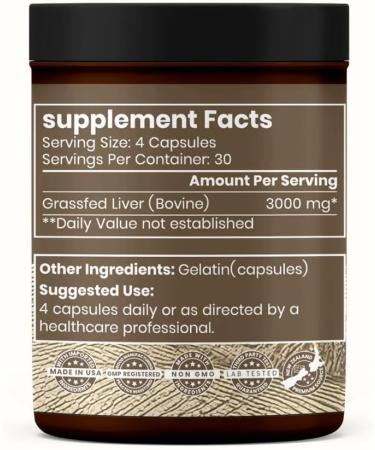Grassfed Beef Liver Supplement - Supports Muscle Recovery & Energy - 3000mg Desiccated Organic Grassfed Capsules - 100% Pasture-Raised New Zealand Bovine Liver - Non-GMO & Gluten-Free - 120 Capsules - Buy Online on GoSupps.com