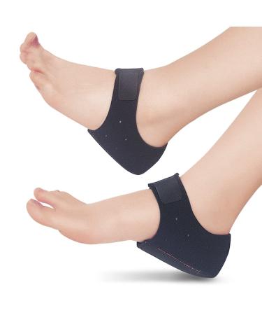Heel Cups for Heel Pain Plantar Fasciitis Heel Sleeves  PORON - Made in USA Heel Spurs  Sore  Bruising  Sports Injuries  Tendinitis  Bone Spur  Heel Cushion Pads for Men & Women (W 5-6  Black) W 5-6 Black