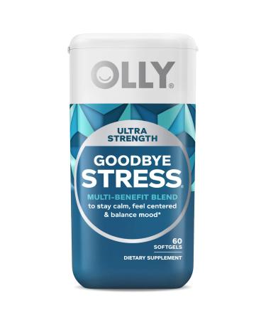 OLLY Ultra Strength Goodbye Stress Softgels, GABA, Ashwagandha, L-Theanine and Lemon Balm, Stress Relief Supplement - 60 Count Ultra Stength Stress Softgels