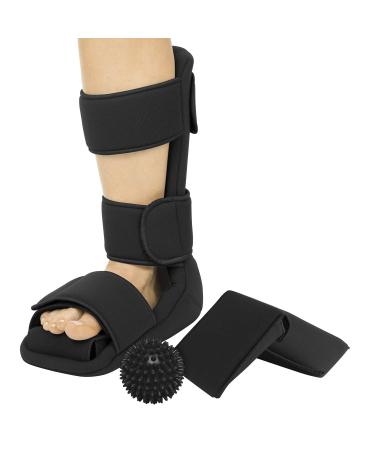 Vive Plantar Fasciitis Night Splint Plus Trigger Point Spike Ball - Soft Leg Brace Support, Orthopedic Sleeping Immobilizer Stretch Boot (Medium: Men's: 5.5-8, Women's 7-9.5) Black Medium (Pack of 1)