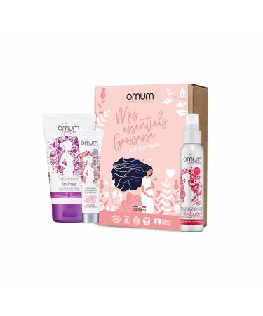 OMUM - My Pregnancy Essentials Gift Box 3 organic treatments: 1 Stretch Mark Oil + 1 Face Cream + 1 Intimate Gel + 1 Free Mom's Guide - Natural, France, Vegan, Compatible with pregnancy and breastfeeding
