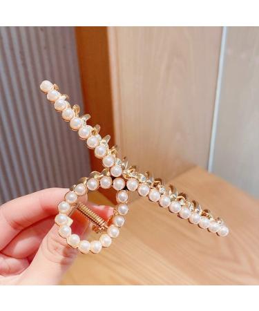 Threaded Gold Pearl Hair Claw for Thick Hair - Strong Hold Jaw Clips for Women - Fashion Hair Accessory Gift - Buy Online on GoSupps.com