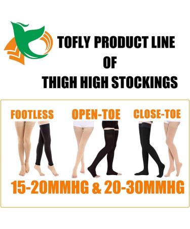 TOFLY Thigh High Compression Stockings (Pair) for Women & Men - Open Toe Opaque 20-30mmHg Graduated Compression Hose - Medical Stockings for Varicose Veins, Edema, DVT, Travel - Beige (M) - Buy Online on GoSupps.com
