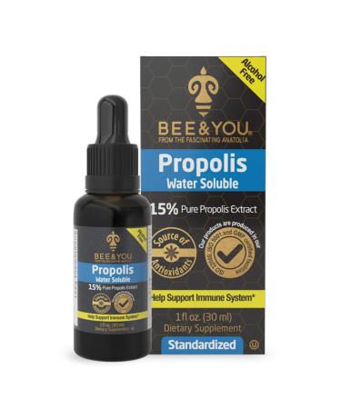 BEE and You 15% Pure Propolis Water Soluble Extract - High Potency - Zero Sugar - Zero Calorie - Natural Immune Support&Sore Throat Relief Antioxidants, Keto, Paleo, Gluten-Free, 1 Fl Oz