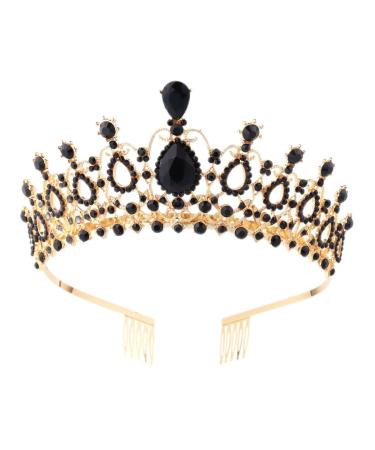 amangul Bridal Full Diamond Crystal Crown with Fixing Comb for Wedding Party Headpiece with s Woman Birthday Crown(Gold Black Diamond)