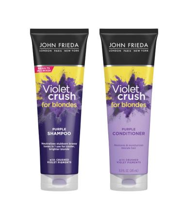 John Frieda Violet Crush Purple Shampoo and Conditioner Set, 8.3 Ounce, 2-pack, Neutralizes Brassy Tones in Blonde Hair, Safe for Color Treated Hair, with Violet Pigments