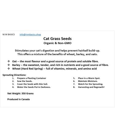 Organic Cat Grass Seeds Non-GMO A Mixture of Wheat Oats and Barley (350g) 350 g (Pack of 1) - Buy Online on GoSupps.com