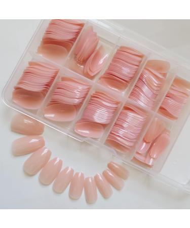 240pc Short Coffin Press on Nails - Nude Colored Ballerina False Nails | Glossy Artificial Fingernails with Adhesive Tabs - LoveOurHome - Buy Online on GoSupps.com