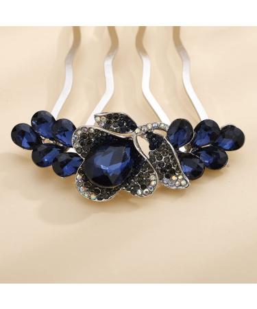 Wedding Crystal Teardrop Hair Comb - Deep Blue Rhinestone Bridal Headpiece - Buy Online on GoSupps.com