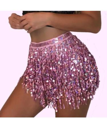 TWINKLEDE Boho Fringe Sequin Tassel Belly Dance Hip Scarf in D Pink - For Women and Girls - Buy Online on GoSupps.com