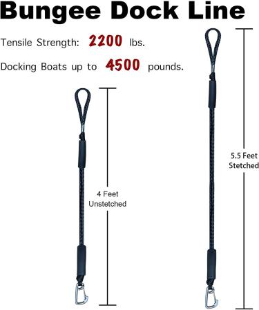 Bungee Dock Line 2-Pack with Stainless Steel Clip for Boats, PWC, Kayak, SeaDoo, Jet Ski, Pontoon, Canoe - Mooring Rope with Built-in Snubber and Accessories - Buy Online on GoSupps.com