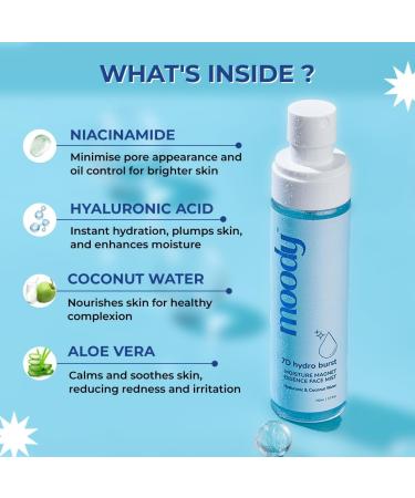 Moody 7D Hydro Burst Face Mist & Toner | Hydrating Soothing Alcohol-Free | Hyaluronic & Coconut Water | 100% Vegan | 72 Hour Hydration | 110ml - Buy Online on GoSupps.com