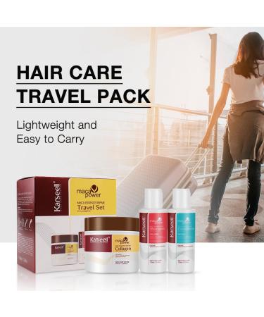 Karseell Collagen Hair Treatment Travel Set - Deep Repair Conditioning Mask Shampoo & Conditioner for All Hair Types - Ideal for Dry Damaged Hair - 3.38oz + 2.4oz - Buy Online on GoSupps.com