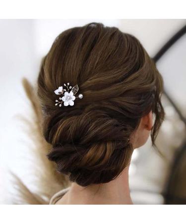 Wendalern Wedding Crystal Hair Pins Bride Pearl Hair Pin Rhinestone Flower Hair Barrette Gold CZ Hairpin Hairpiece Decorative Hair Accessories for Women and Girls - Buy Online on GoSupps.com