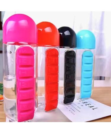 2-in-1 Pill Box Cup Organizer & Water Bottle - 600ML Daily Medicine Storage 7 Day Medication Holder for Travel & Sports - Rose - Buy Online on GoSupps.com