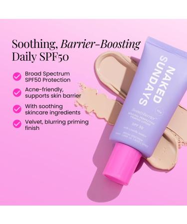 Naked Sundays SPF 50 Mineral Sunscreen for Sensitive Skin BeautyBarrier Priming Lotion with Zinc Oxide & Cica Sheer Finish Broad Spectrum UVA&UVB - 50ml - Buy Online on GoSupps.com