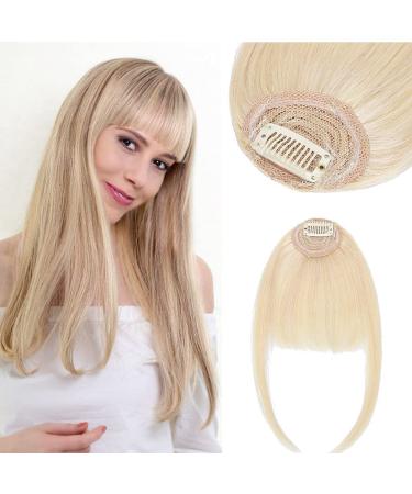 Elailite Human Hair Bangs Clip on Fringe Real Hair Extensions Air Bangs Neat Bangs With Temples For Women - #60 Platinum Blonde Neat Bangs #60 Platinum Blonde