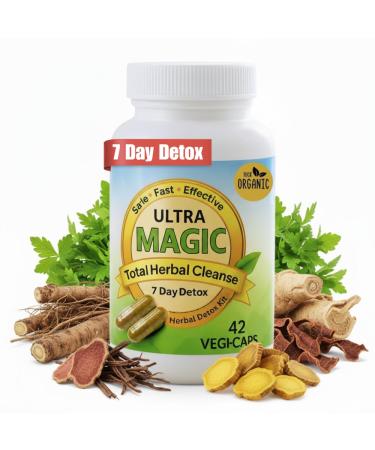 Magic Detox 7 Day Cleanse - Full Body Detox for Toxin Rid Gut Kidney & Liver Cleanse - Natural Herbal Detoxify and Cleanser - Non-GMO Lab Tested Made in USA - 42 Veg Capsules