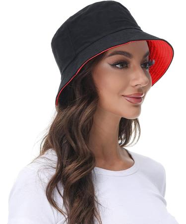 Women's Reversible Black-Red Bucket Hat for Summer | Outdoor Beach Cap - Buy Online on GoSupps.com