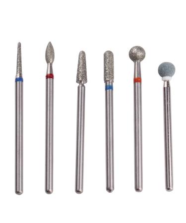 MZCMSL Russian Cuticle Drill Bit Set with Case,6pcs Cuticle Remover Bits (Needle,Ball,Flame,Cylinder,Tapered),Diamond Nail Bit Stone Bit