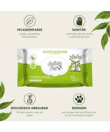 Biodegradable Neem Oil Towels for Pets - 50 Disposable Organic Cloths | Flea & Tick Protection for Dogs Cats & Parrots - Buy Online on GoSupps.com