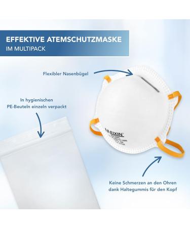 Meixin 20x FFP2 Respiratory Protection Masks - MX-2005 - Valve-Free Mouth & Face Mask - Certified Dust Protection - 20-Pack - Buy Online on GoSupps.com