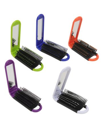 Mikinona 5Pcs Foldable Comb with Mirror Antistatic Comb for High Temperature for Outdoor Travel White Blue Orange Green Purple