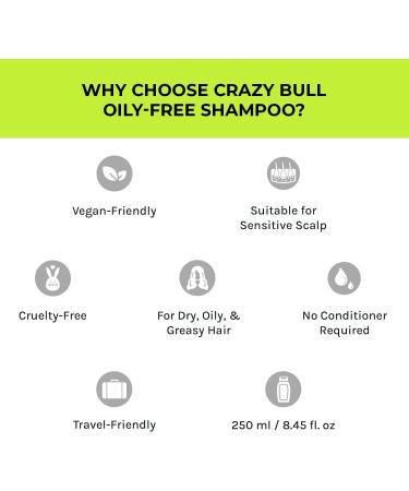  CrazyBull Crazy Bull Oil Free Shampoo for Oily Hair - Anti-Dandruff Clarifying Shampoo for Oil Control Itchy Scalp Dry & Damaged Hair - Vegan Cleansing Formula for Men - Travel Size No Conditioner Needed - Buy Online on GoSupps.com