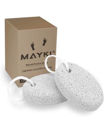Pumice Stone 2Pcs Natural Lava Pumice Stone for Feet/Hands/Body White Calluse Remover/Foot Scrubber Stone for Dead/Hard Skin Foot File for Men/Women by MAYKI White Round Shape