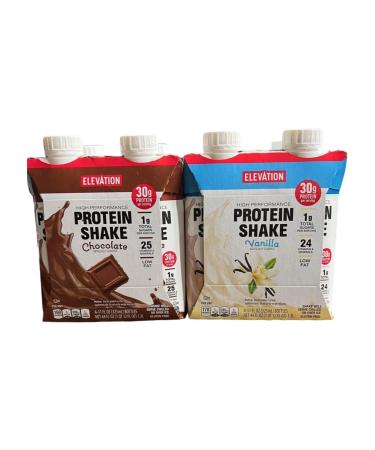 Elevation High Performance Protein Shake Vanilla and Chocolate 44fl oz 1.3L (8 Bottles/2 Packs)