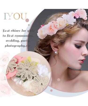 IYOU Boho Flower Wreath Crown Yellow Headpiece Floral Garland Headband Beach Communion Hair Wreath Accessories for Flower Girls - Buy Online on GoSupps.com