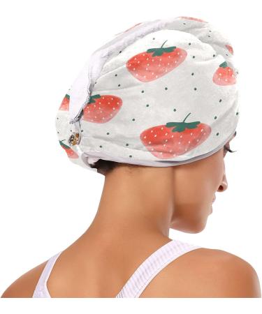 Watercolor Strawberry Dry Hair Cap & Towel Set | Quick Dry Soft Super Absorbent - 2 Piece with Button Headband - Buy Online on GoSupps.com