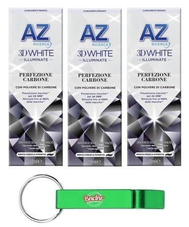 3x Dentifricio Az 3D White Perfezione Carbone toothpaste with brightening effect with coal powder 50ml + Beni Culinari Free keychain
