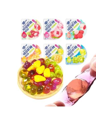 6 Flavor Peelable Candy 50% Juice Content gummy candy white peach Peeling Fruit Fudge Mango grape Litchi sugar soft candy Toffee sweets Chewy gumdrop desserts Dim sum (White peach flavor 6 bag) White peach flavor 6 bag