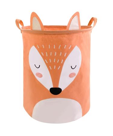 Homele Large Round Storage Basket, Cute Collapsible Laundry Basket Organizers and Storage Bins Foldable Dirty Clothes Basket Waterproof Nursery Hamper Canvas Toy Box Decorative Gift Baskets (Fox)