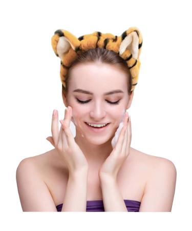 OSOPLAY Tiger Print Fuzzy Hairband Set - 2 PCS Women's Animal Ear Elastic Headband for Skincare and Spa - Buy Online on GoSupps.com